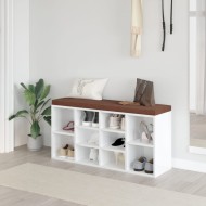 Magasfényű fehér szerelt fa cipőtároló pad 100x35x45 cm