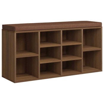Barna tölgy szerelt fa cipőtároló pad 103x30x48 cm