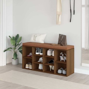 Barna tölgy szerelt fa cipőtároló pad 103x30x48 cm