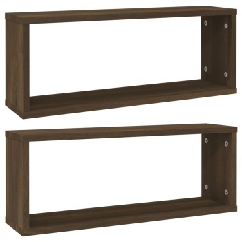 2 db barna tölgy színű szerelt fa fali kockapolc 60x15x23 cm