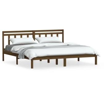 Mézbarna tömör fenyőfa ágykeret 200 x 200 cm