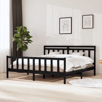 Fekete tömör fa ágykeret 200 x 200 cm
