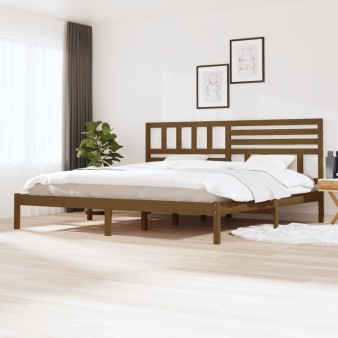 Mézbarna tömör fenyőfa ágykeret 200 x 200 cm