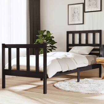 Fekete tömör fa ágykeret 75 x 190 cm (small single)