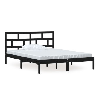 Fekete tömör fa ágykeret 150 x 200 cm (king size)
