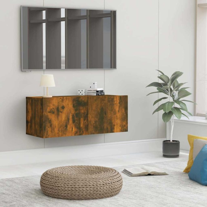 Füstös tölgy színű szerelt fa tv-szekrény 80 x 30 x 30 cm
