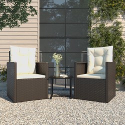 3-részes fekete polyrattan kültéri ülőgarnitúra párnákkal