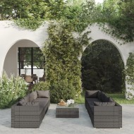 9 részes szürke polyrattan kerti ülőgarnitúra párnákkal
