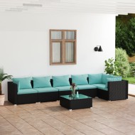7 részes fekete polyrattan kerti ülőgarnitúra párnákkal