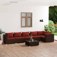7 részes barna polyrattan kerti ülőgarnitúra párnákkal