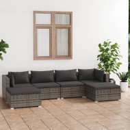 6-részes szürke polyrattan kerti ülőgarnitúra párnákkal