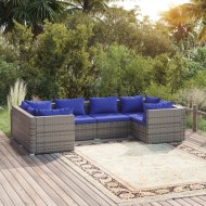 6-részes szürke polyrattan kerti ülőgarnitúra párnákkal