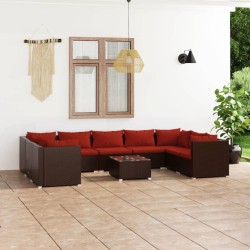 10 részes barna polyrattan kerti ülőgarnitúra párnákkal