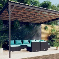 9-részes fekete polyrattan kerti ülőgarnitúra párnákkal
