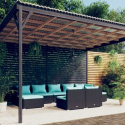 9-részes fekete polyrattan kerti ülőgarnitúra párnákkal