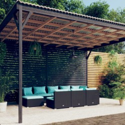 10-részes fekete polyrattan kerti ülőgarnitúra párnákkal
