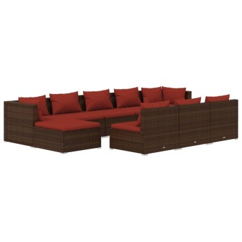 10 részes barna polyrattan kerti bútorszett párnákkal