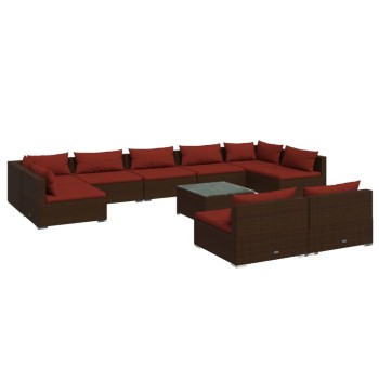 10 részes barna polyrattan kerti bútorszett párnákkal