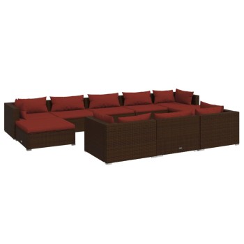 10 részes barna polyrattan kerti ülőgarnitúra párnákkal