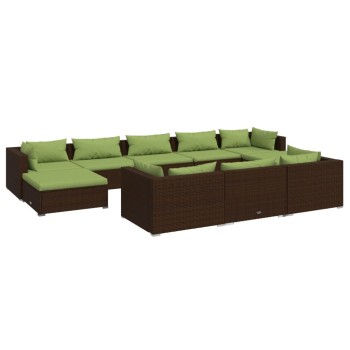 10 részes barna polyrattan kerti bútorszett párnákkal