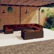 10 részes barna polyrattan kerti ülőgarnitúra párnákkal