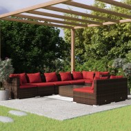 9 részes barna polyrattan kerti bútorszett párnákkal