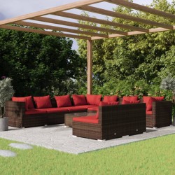 10-részes barna polyrattan kerti bútorszett párnákkal