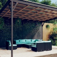 9 részes fekete polyrattan kerti ülőgarnitúra párnákkal