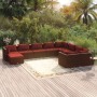 10 részes barna polyrattan kerti ülőgarnitúra párnákkal