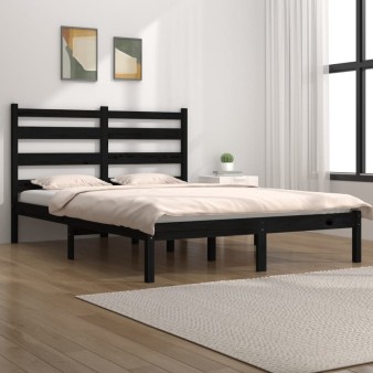 Fekete tömör fenyőfa ágykeret 200 x 200 cm