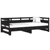 Fekete tömör fenyőfa kihúzható kanapéágy 2 x (80 x 200) cm