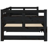 Fekete tömör fenyőfa kihúzható kanapéágy 2 x (80 x 200) cm
