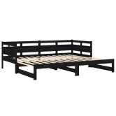 Fekete tömör fenyőfa kihúzható kanapéágy 2 x (80 x 200) cm