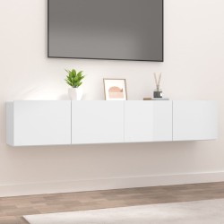 2 db magasfényű fehér szerelt fa fali tv-szekrény 80x30x30 cm