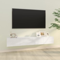 2 db magasfényű fehér szerelt fa fali tv-szekrény 100x30x30 cm