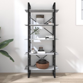 5 szintes szürke sonoma szerelt fa könyvszekrény 80x30x175 cm