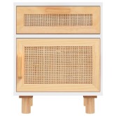 Fehér tömör fenyőfa és természetes rattan éjjeliszekrény