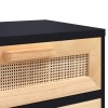 Fekete tömör fenyőfa és természetes rattan éjjeliszekrény