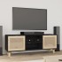 Fekete fenyőfa és természetes rattan tv-szekrény 105x30x40 cm