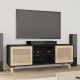 Fekete fenyőfa és természetes rattan tv-szekrény 105x30x40 cm