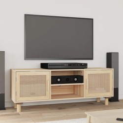 Barna fenyőfa és természetes rattan tv-szekrény 105x30x40 cm