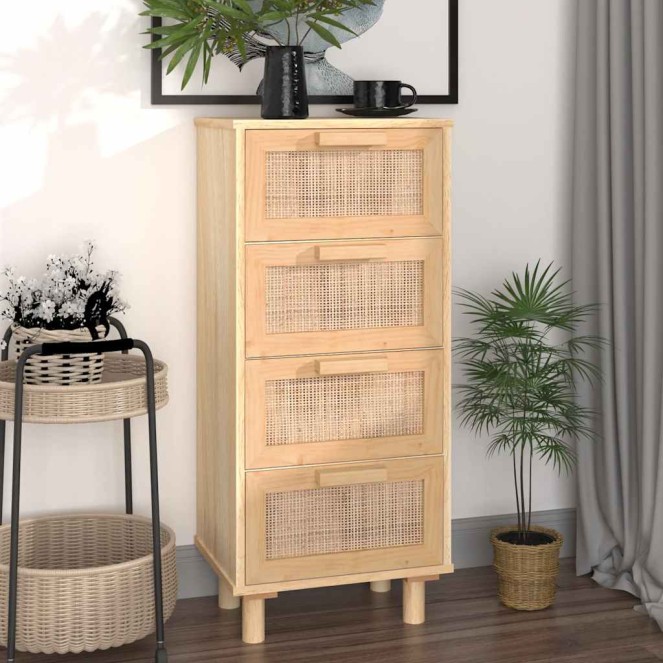 Barna tömör fenyő/természetes rattan tálalószekrény 40x30x90 cm Barna tömör fenyő/természetes rattan tálalószekrény 40x30x90 cm
