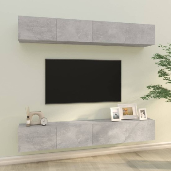 4 db betonszürke fali tv-szekrény 100 x 30 x 30 cm