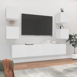 6-részes fehér szerelt fa tv-szekrényszett