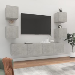 6-részes betonszürke szerelt fa tv-szekrényszett