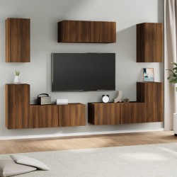 7 részes barna tölgy színű szerelt fa tv-szekrényszett