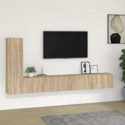3 részes sonoma tölgy színű szerelt fa tv-szekrényszett