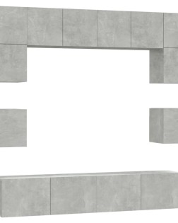 8 részes betonszürke szerelt fa tv-szekrényszett