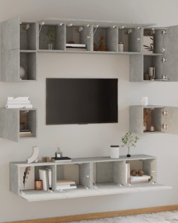 8 részes betonszürke szerelt fa tv-szekrényszett
