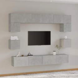 8 részes betonszürke szerelt fa tv-szekrényszett